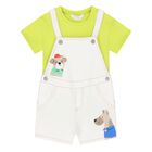 Baby Boys Ivory & Green Dungaree Set, 1, hi-res