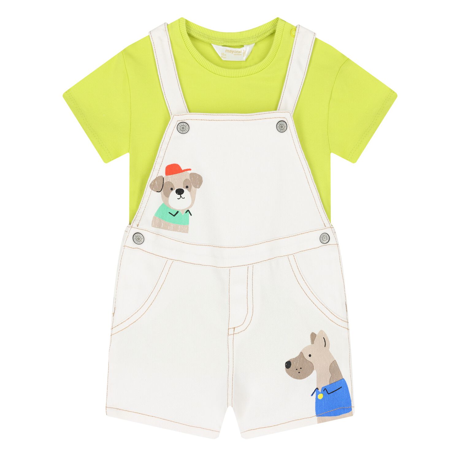 Baby Boys Ivory & Green Dungaree Set, 1, hi-res
