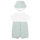 Baby Boys White & Green Romper & Hat Set, 1, hi-res