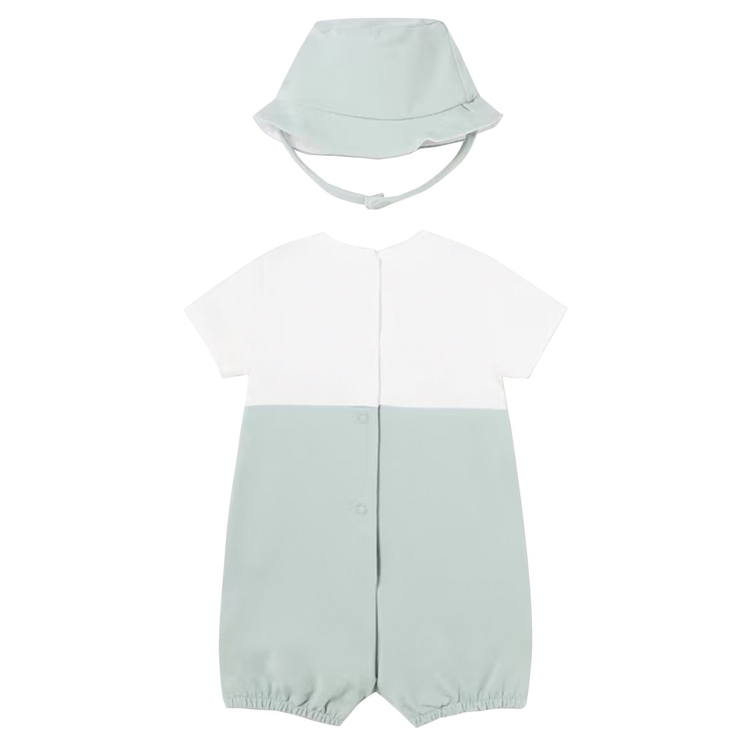 Baby Boys White & Green Romper & Hat Set, 1, hi-res