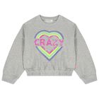 Girls Grey Embroidered Heart Sweatshirt, 1, hi-res