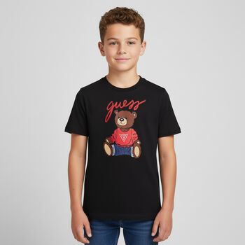 Boys Black Teddy Bear Logo T-Shirt, 4 Boys Black Teddy Bear Logo T-Shirt