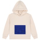 Boys Beige & Blue Logo Hooded Top, 1, hi-res