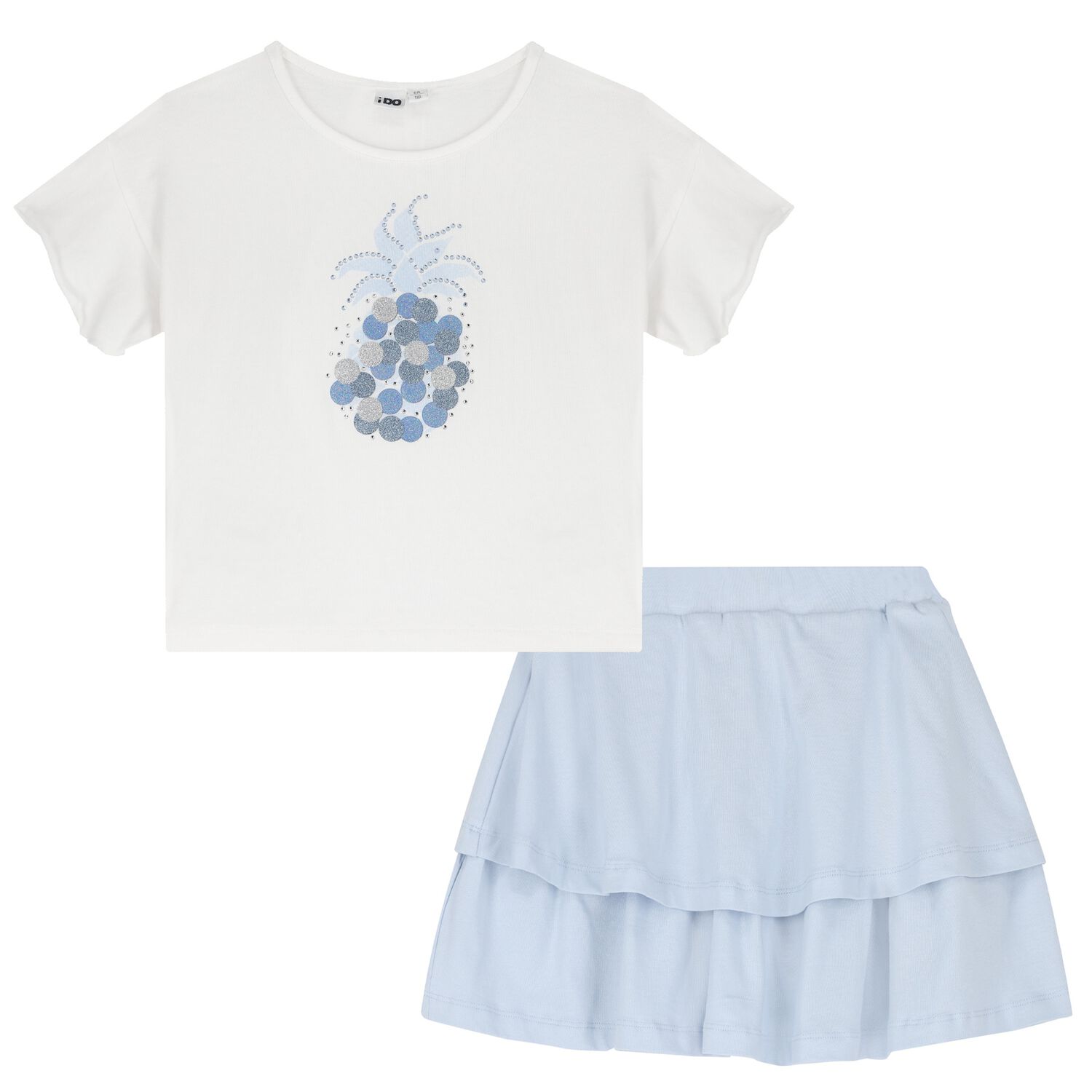 Girls White & Blue Embellished Skirt Set, 1, hi-res image number null