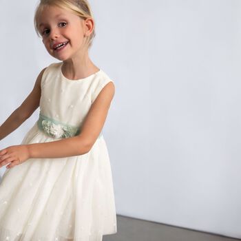 Girls Ivory Embroidered Tulle Dress