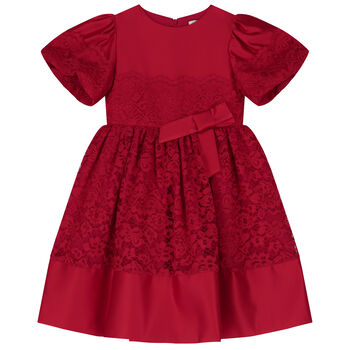 Girls Red Satin & Lace Dress