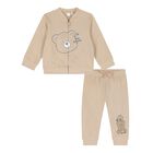 Baby Boys Beige Teddy Bear Tracksuit, 1, hi-res