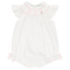 Baby Girls White & Pink Bow Romper, 1, hi-res