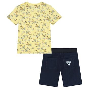 Boys Yellow & Navy Blue Logo Shorts Set