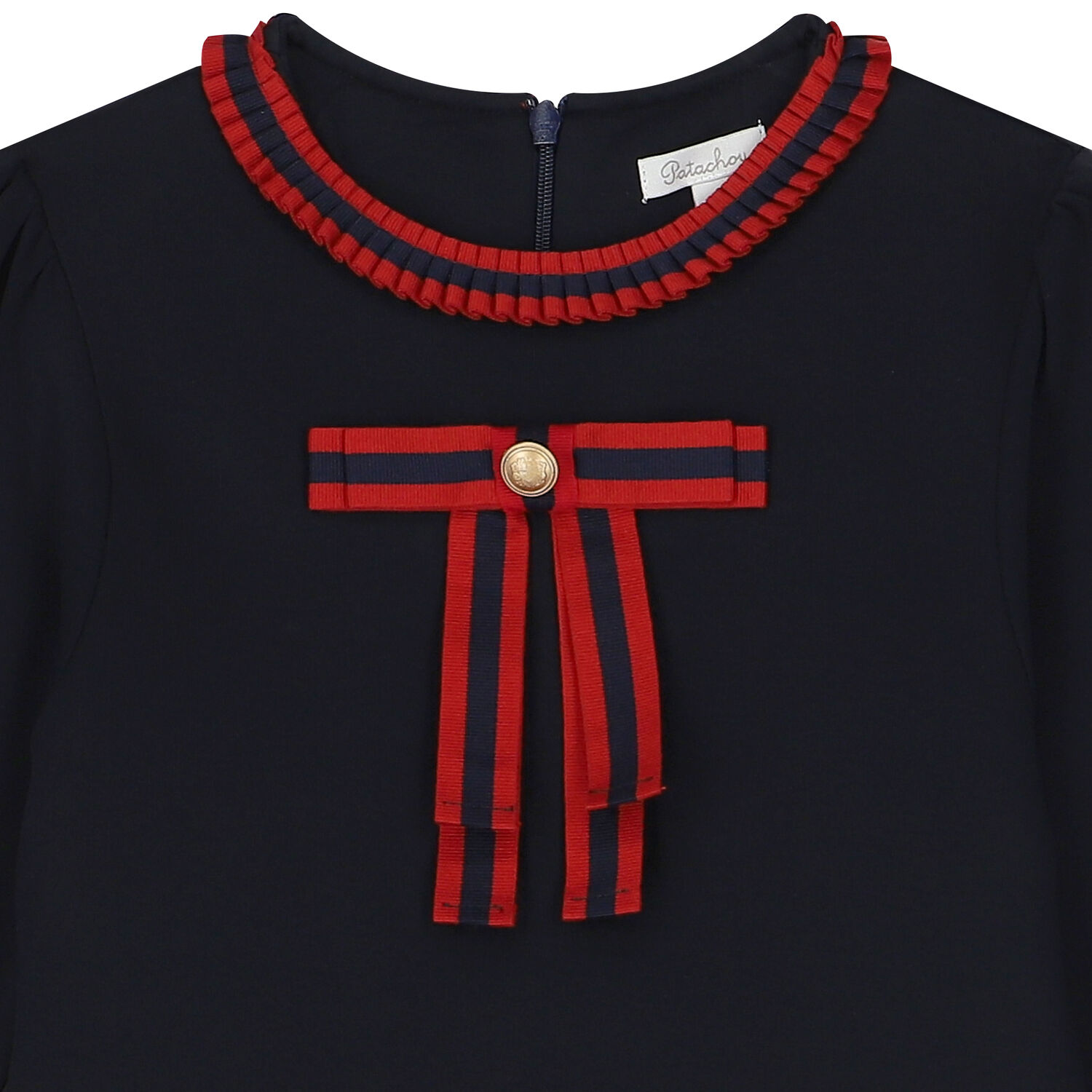 فستان بنات بطيات باللون الكحلي, 1, hi-res