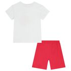 طقم شورت بناتي أبيض وأحمر مزين بالزهور, 1, hi-res