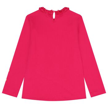 Girls Pink Glittery Hearts Long Sleeve Top