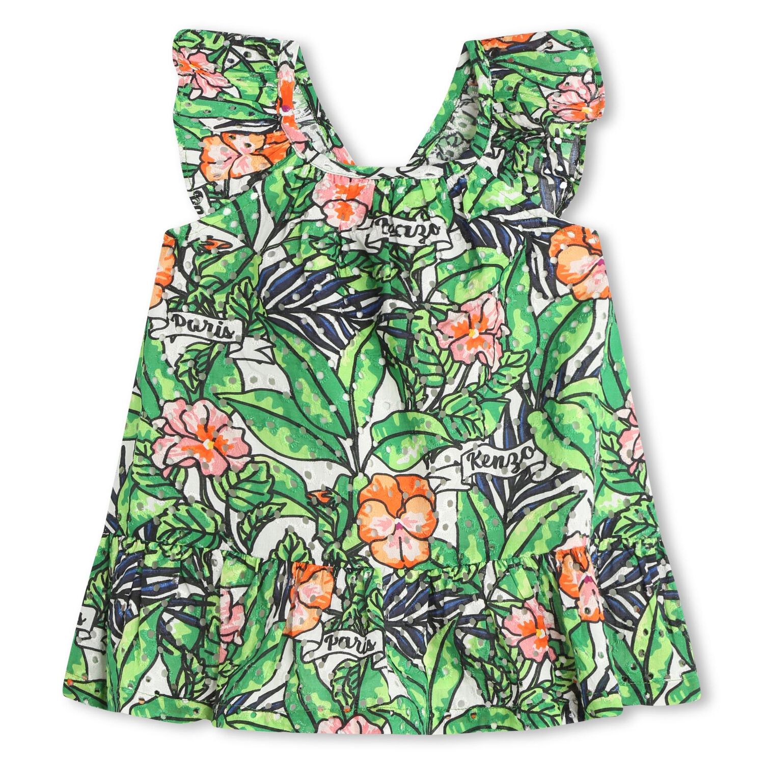 Younger Girls Green Floral Dress, 1, hi-res