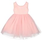 Girls Pink Bow Tulle Dress, 1, hi-res