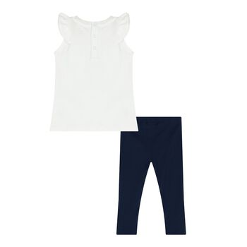 طقم ليجينز للبنات بالشعار بطبعه تيدى بير باللون الكحلى و الابيض 