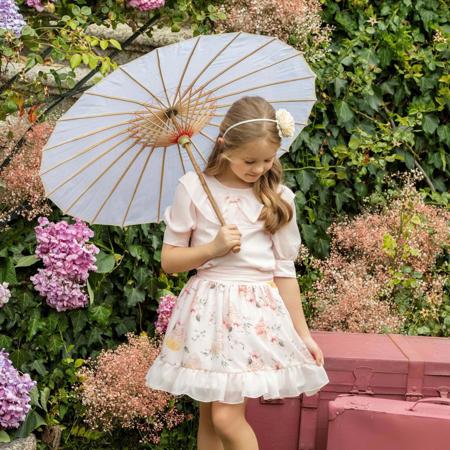 تنورة شيفون باللون الزهرى الفاتح للبنات , 1, hi-res