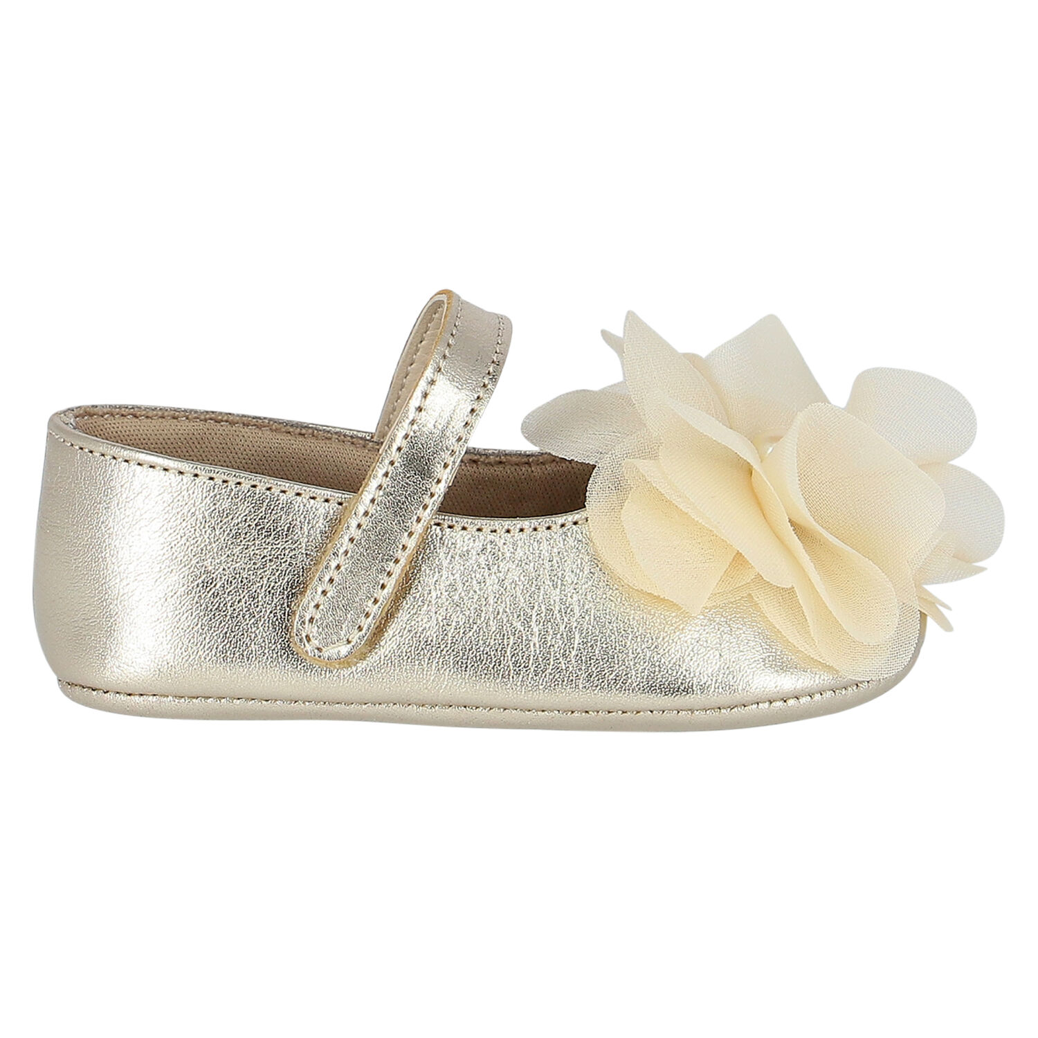 Baby Girls Gold Flower Shoes, 1, hi-res