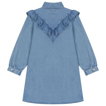 فستان بنات دنيم باللون الأزرق