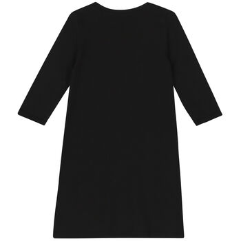 فستان بأكمام طويلة بالشعار باللون الأسود