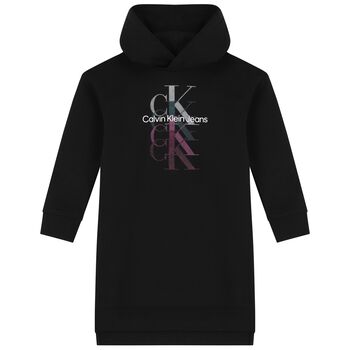 Girls Black Logo Hooded Dress