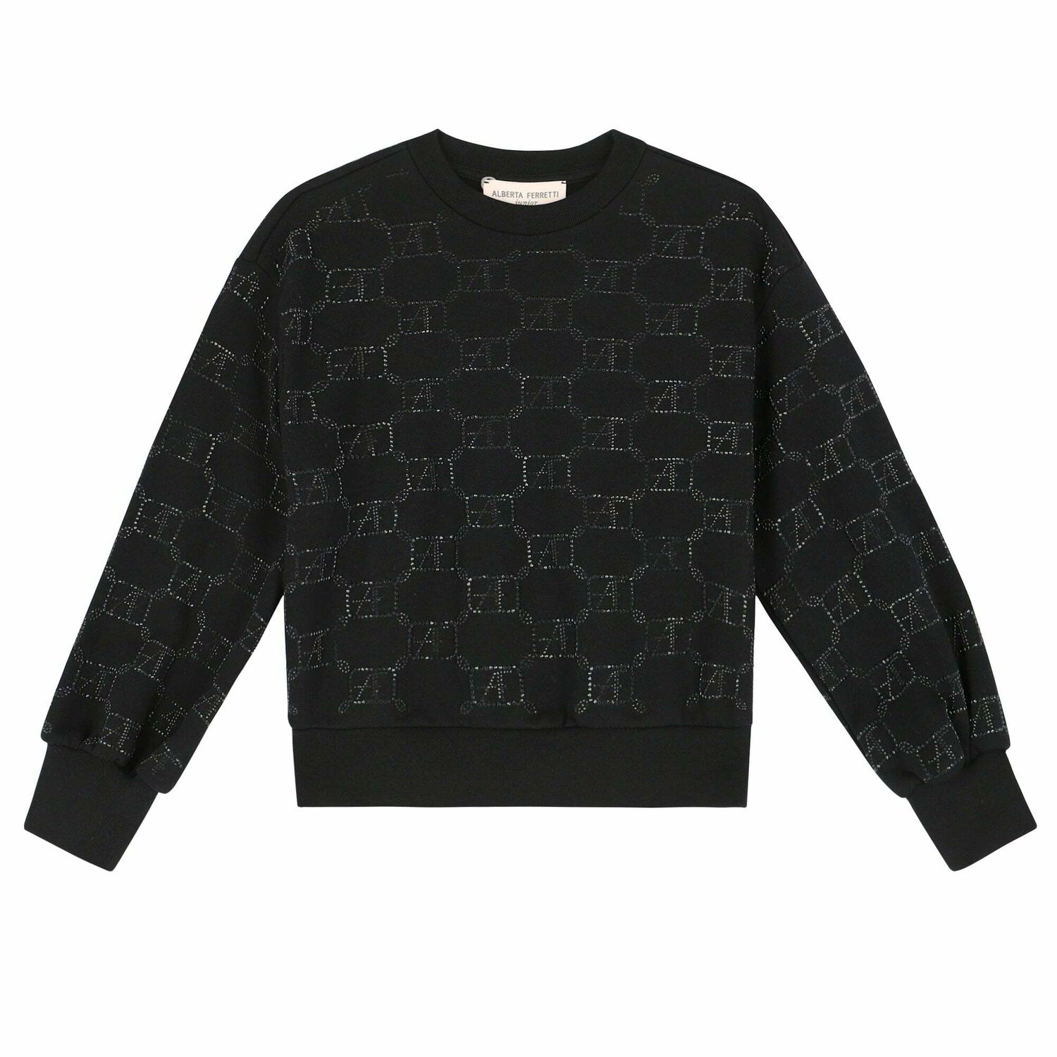 سويت شيرت بالشعار باللون الاسود للبنات, 1, hi-res image number null