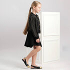 Girls Black Rhinestone Logo Dress, 1, hi-res