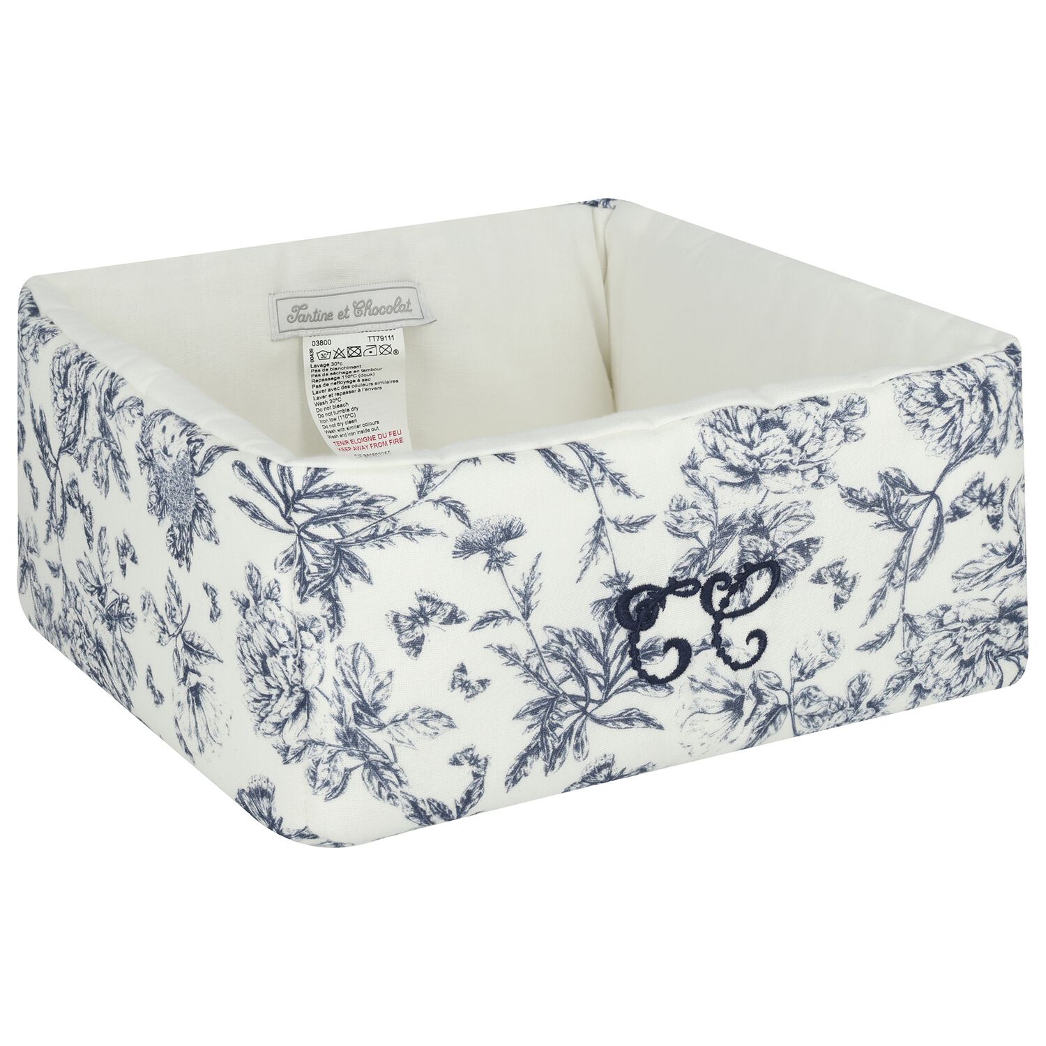Ivory & Navy Blue Toile De Jouy Baby Accessory Basket, 1, hi-res