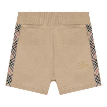 Beige Check Logo Baby Shorts
