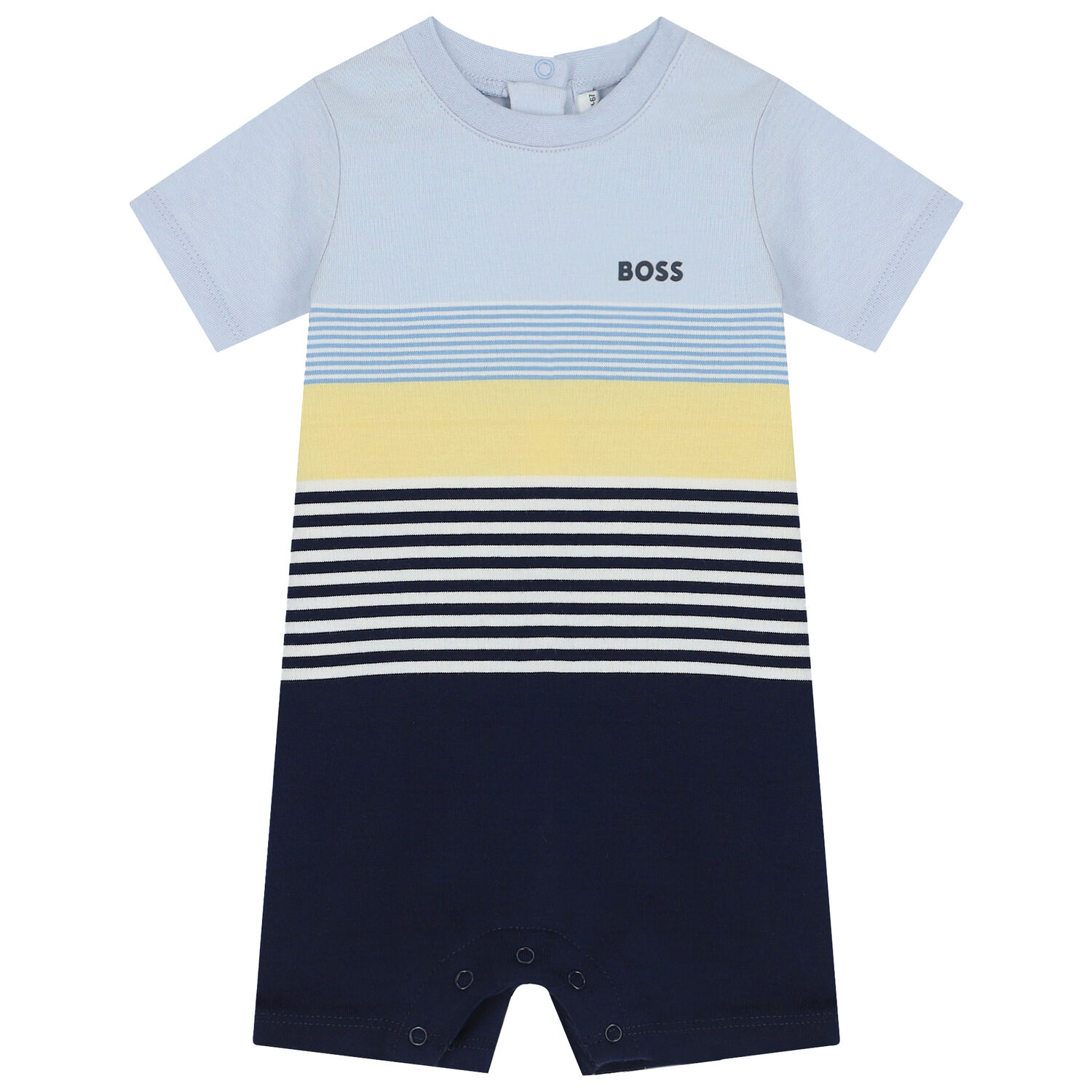 Baby Boys Blue Striped Logo Romper & Hat Set, 1, hi-res