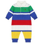 Baby Boys Multi-Coloured Striped Logo Romper, 1, hi-res