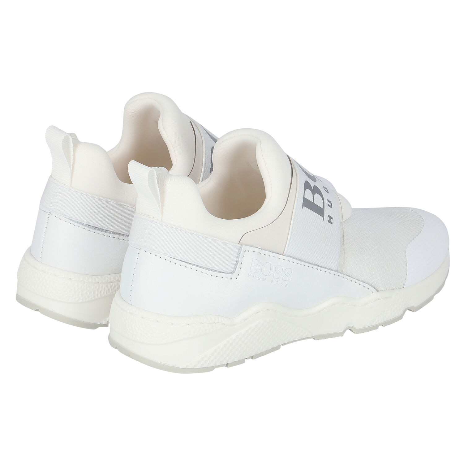Boys White Logo Trainers, 1, hi-res