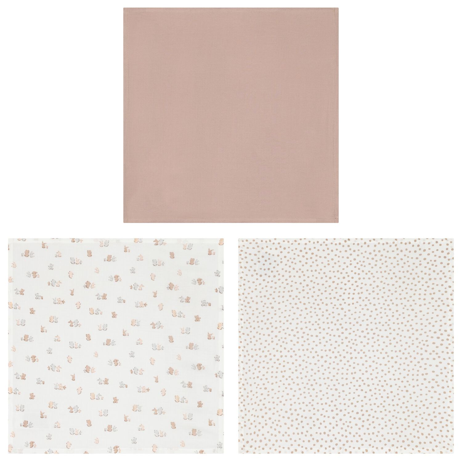 White & Beige Baby Muslin Swaddles (3-Pack), 1, hi-res