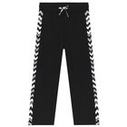 Boys Black Zigzag Logo Trousers, 1, hi-res