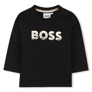 Younger Boys Black Logo Long Sleeve Top