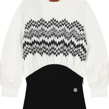 Girls White & Black Zig-Zag Dress               