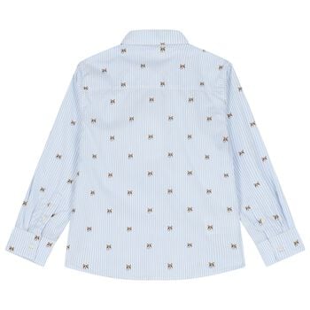 Boys Blue & White Dog Striped Shirt