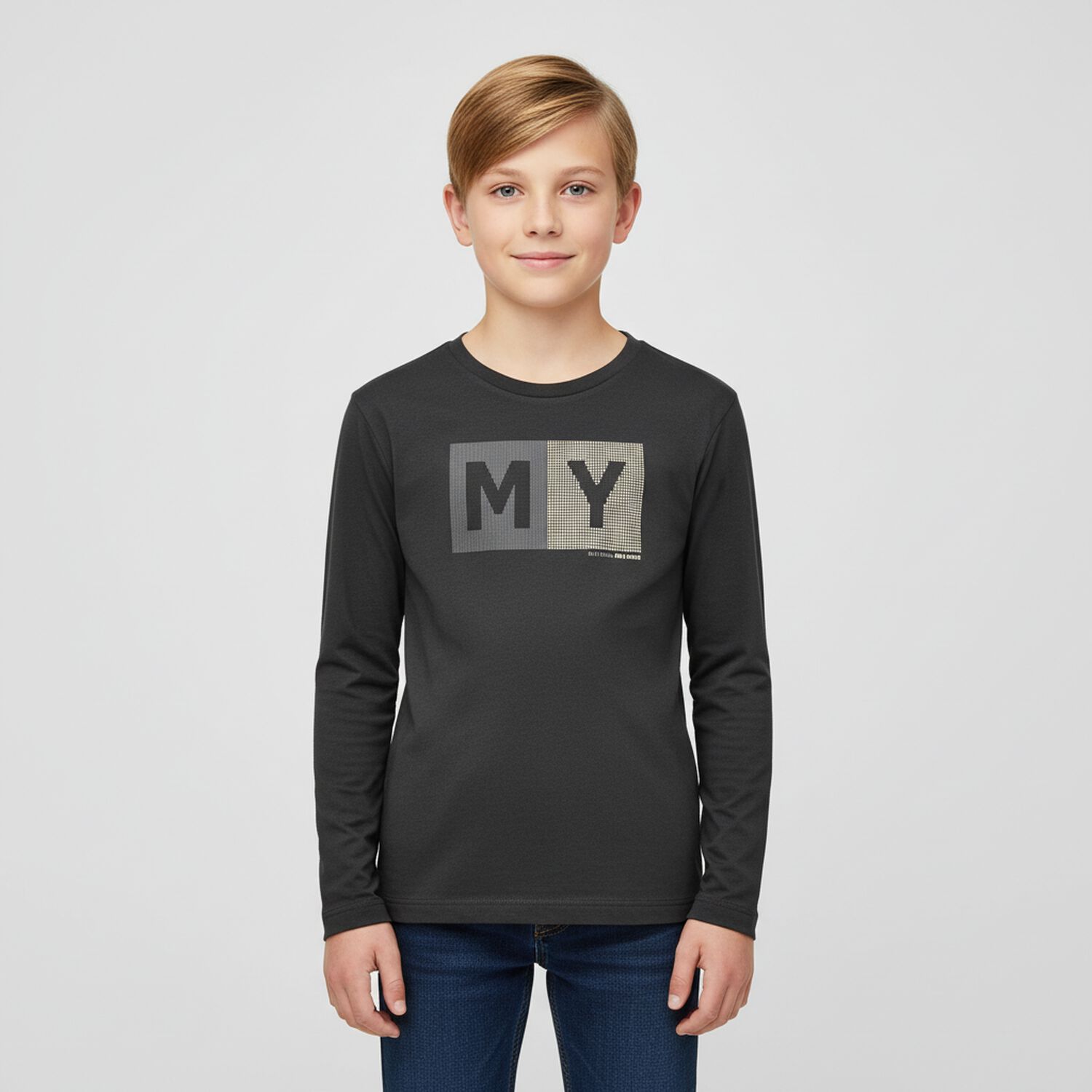 Boys Grey Logo Long Sleeve Top, 6, hi-res image number null