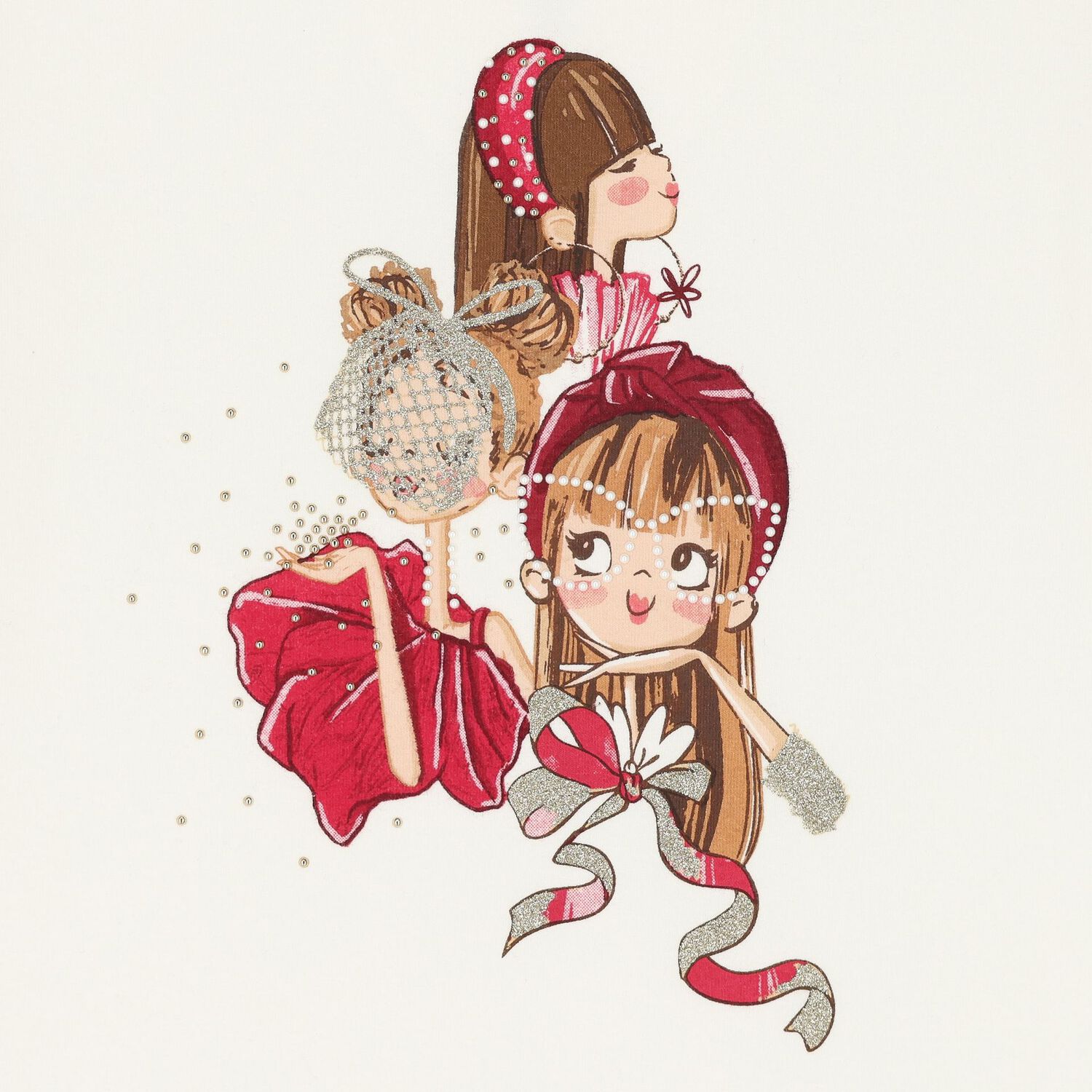 توب بنات بأكمام بالشعار باللون العاجي, 1, hi-res image number null