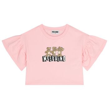Girls Pink Teddy Bear Logo T-Shirt