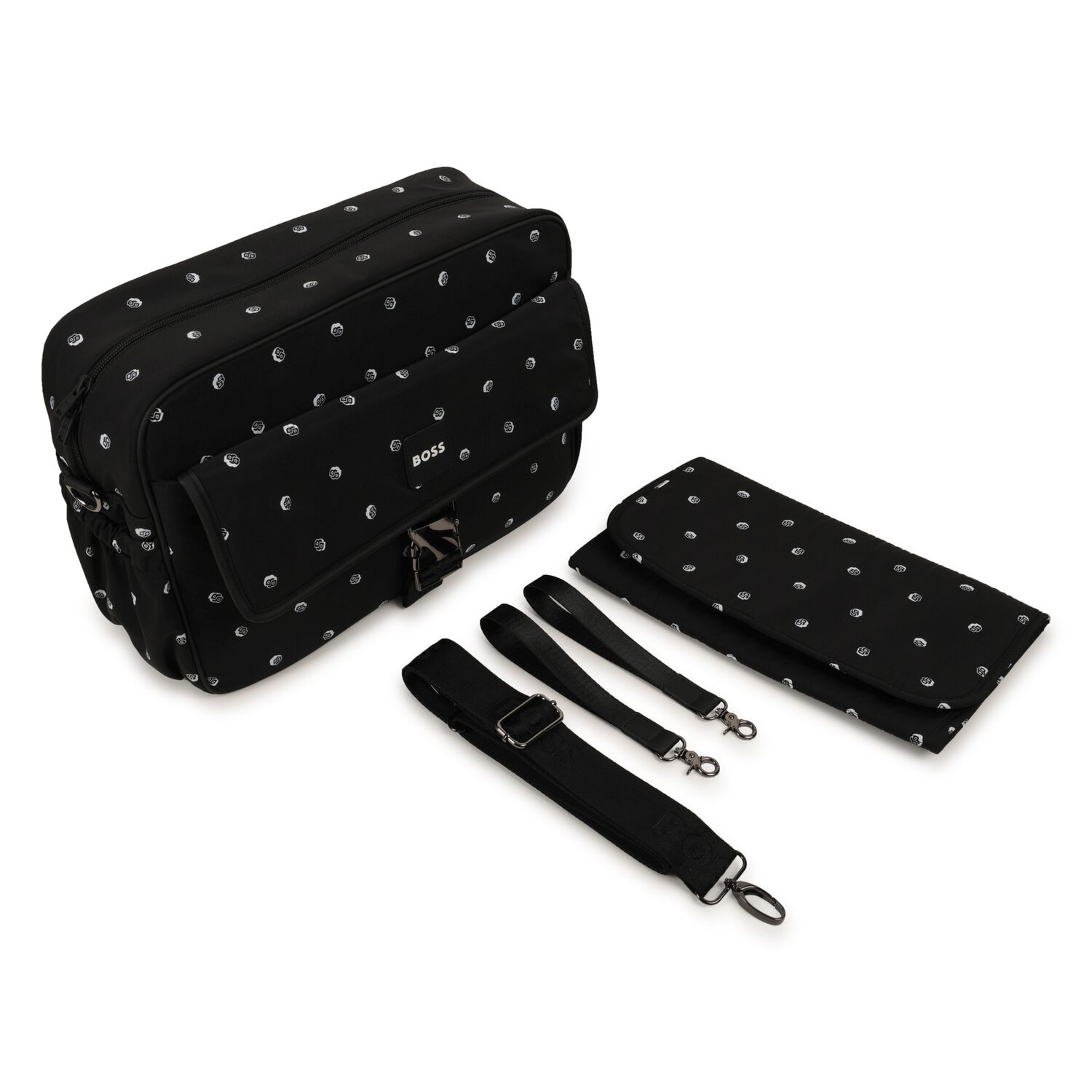 حقيبه تغيير حفاضات بالشعار باللون الاسود , 1, hi-res image number null