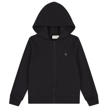 Black Logo Hooded Zip Up Top