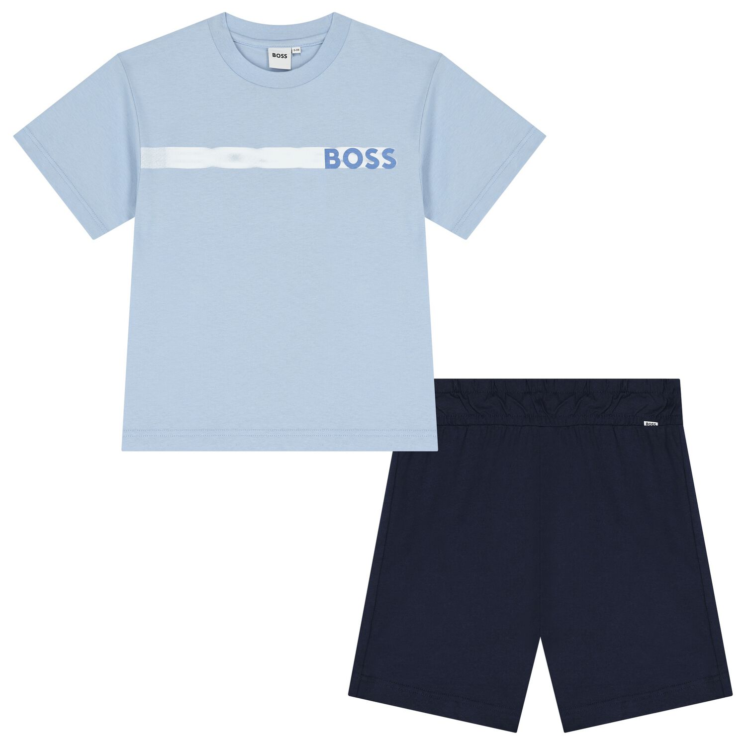Boys Blue & Navy Blue Logo Shorts Set, 1, hi-res