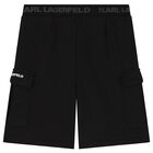 Boys Black Logo Shorts, 1, hi-res