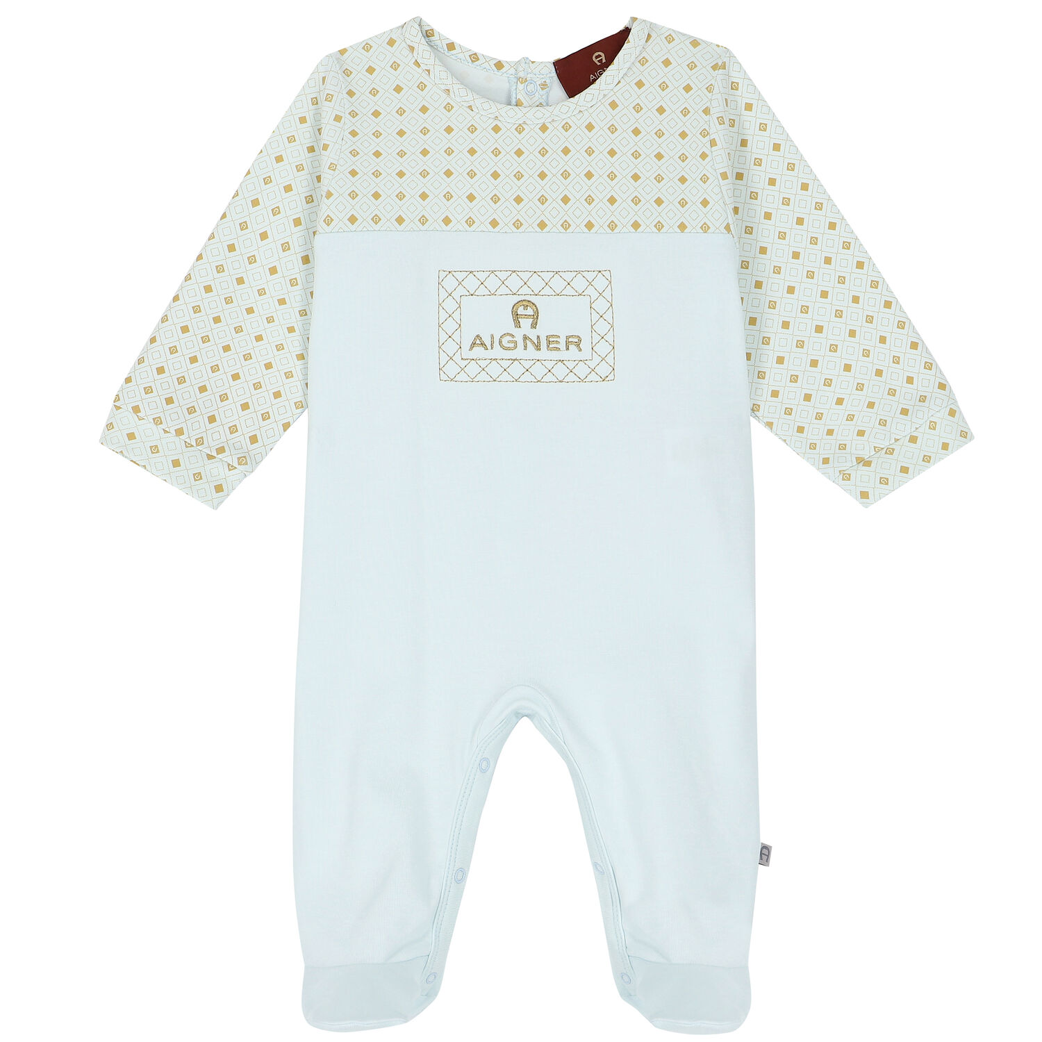 Boys Blue, Ivory & Gold Logo Babygrow & Hat Set, 1, hi-res