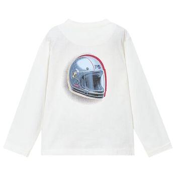 Boys White Helmet Long Sleeve Top