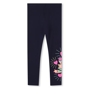 Girls Navy Blue Stars & Hearts Leggings