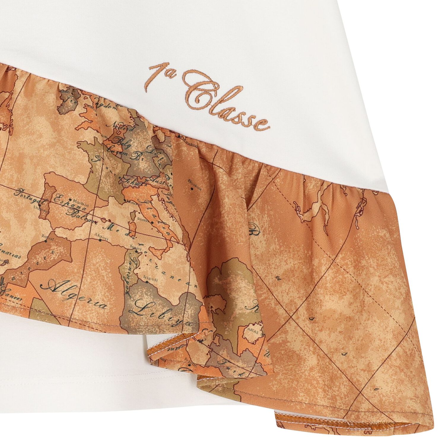 Girls White & Beige Geo Map Dress, 1, hi-res