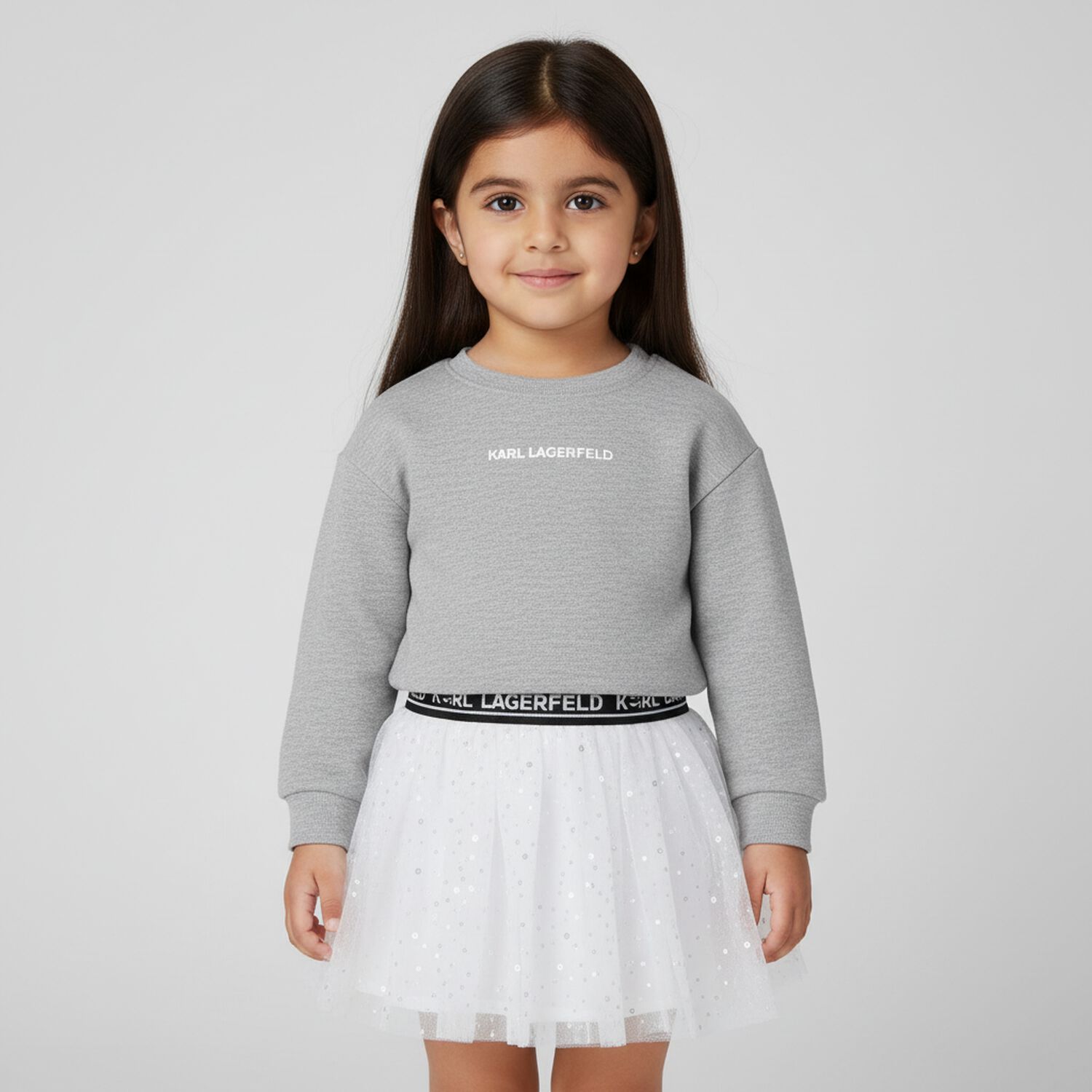 Younger Girls Grey & White Logo Skirt, 1, hi-res