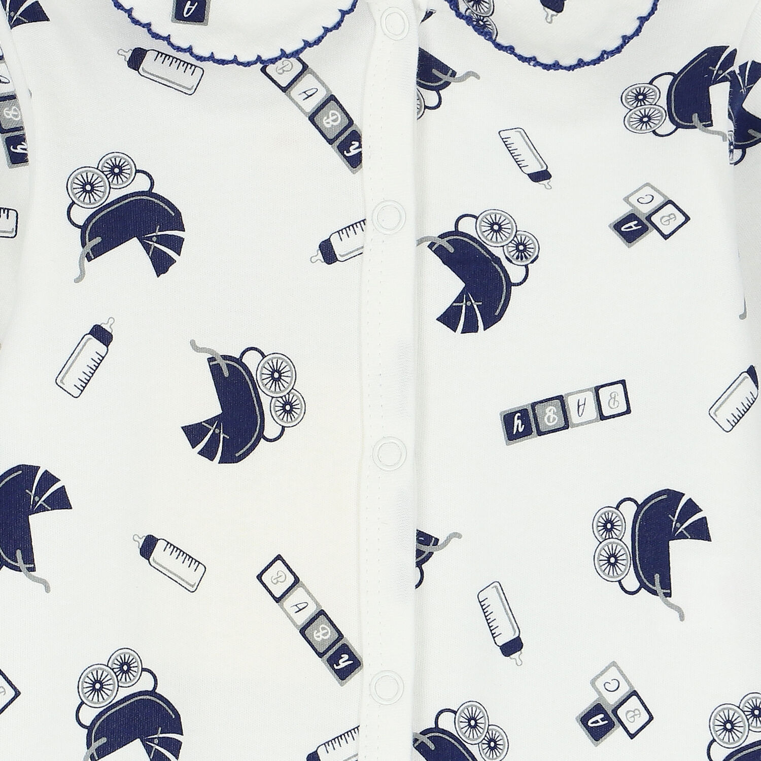 Ivory & Navy Pram Babygrow, 1, hi-res