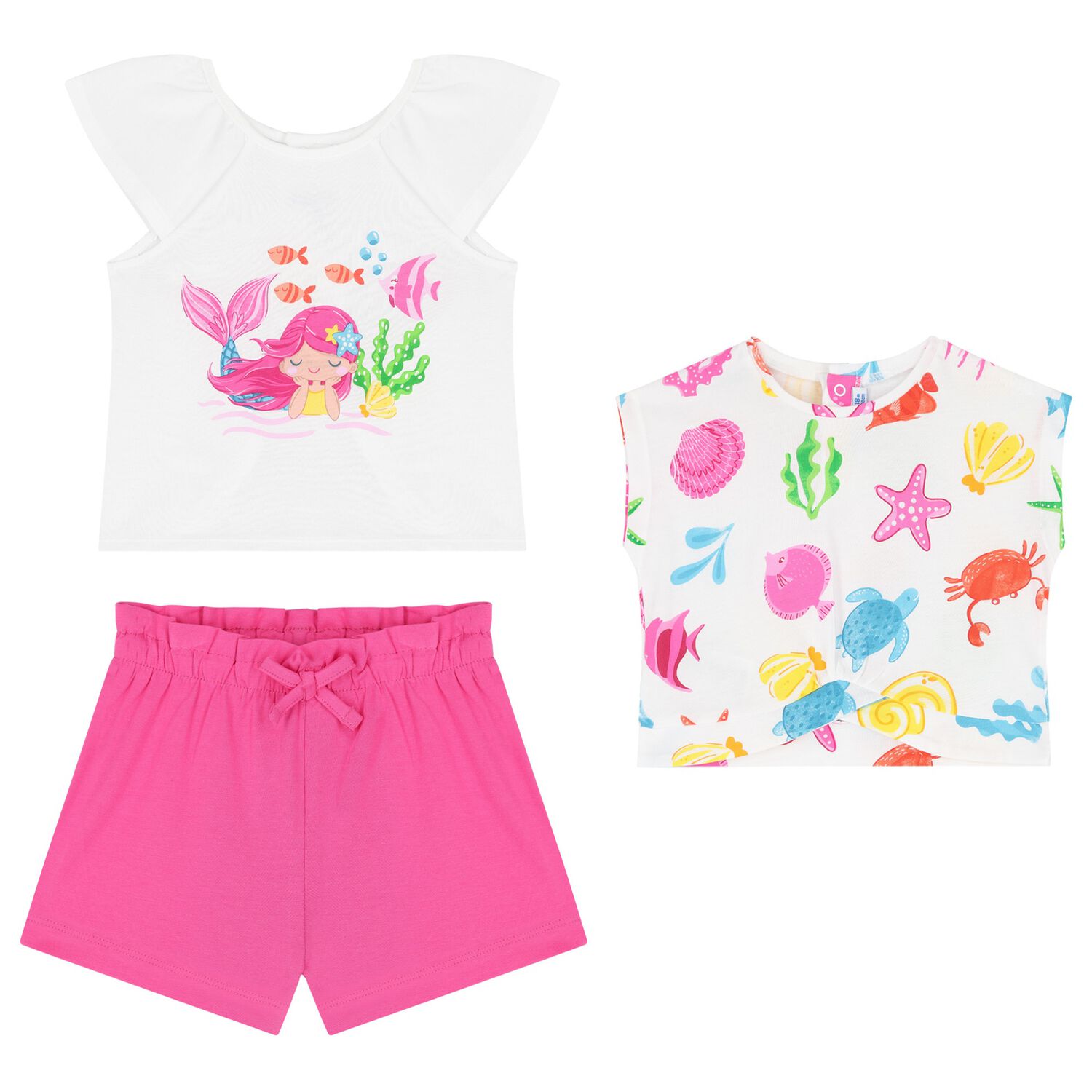 Younger Girls White & Pink Shorts Set, 1, hi-res